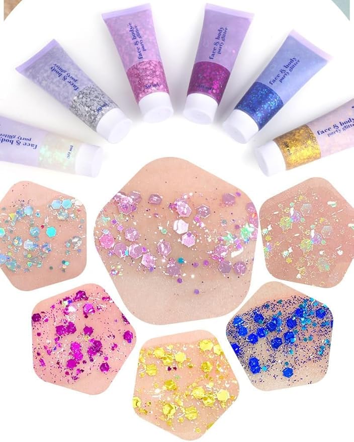 White Face Glitter,Sparkling Neon Outfit Party Holographic Sequins Paint Body Glitter Gel Makeup.(06# White Moonbeam)