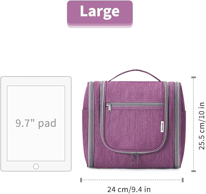 Hanging Toiletry Bag for Women Travel Makeup Bag Organizer Toiletries Bag for Cosmetics Essentials Accessories (Large, Dark Purple)