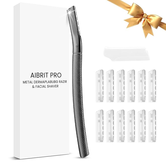 Dermaplaning Tool for Face, Dermaplane Razor for Peach Fuzz with Metal Grip, Professional Eyebrow Razor for Women, Facial Razor for Women Black (12 Replaceable Blades)