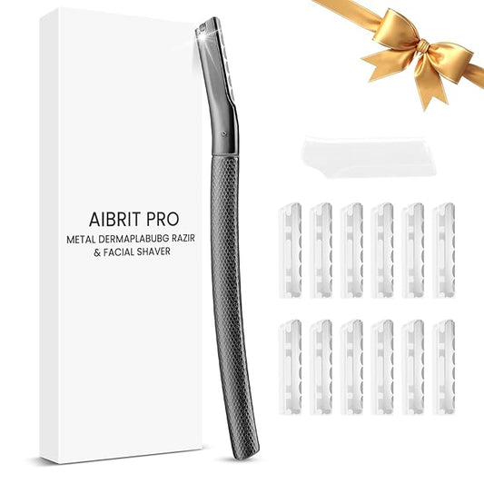 Dermaplaning Tool for Face, Dermaplane Razor for Peach Fuzz with Metal Grip, Professional Eyebrow Razor for Women, Facial Razor for Women Black (12 Replaceable Blades)