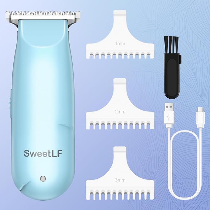SweetLF Bikini Trimmer for Women-Pubic Hair Trimmer for Women's Legs, Arms & Bikini Line, Body Hair Trimmer with 3 Guards, Type-C Charging, Portable, Blue