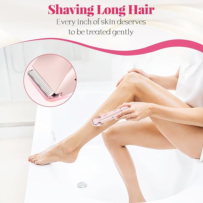 Bikini Trimmer for Women, 2 in 1 Dual Head Painless Electric Razors for Women, Dermave Bikini Shaver, Wet and Dry Waterproof Glow Aura Womens Shaver for Face, Legs, Underarm (Pink)