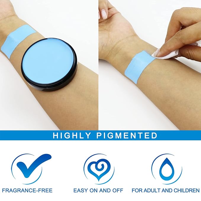 MEICOLY Light Blue Face Body Paint,1.05oz Water Based Washable Pale Baby Blue Face Paint Sadness,Face Painting for Sally Avatar Scary Corpse Bride Halloween SFX Cosplay Makeup