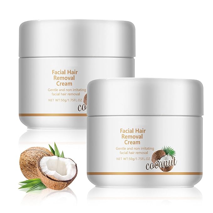 Facial Depilatory Cream, Coconut Hair Remover for Upper Lip and Chin for Face Hair Remover for Body Sensitive Skin Gentle and Non-Irritating,Body Hair Removal Cream for Women(2PCS)