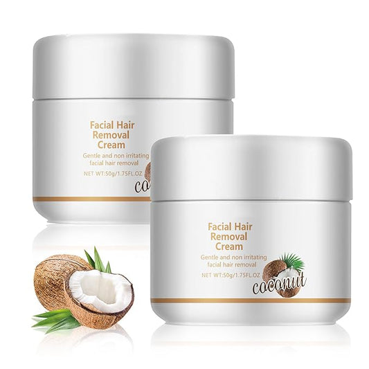 Facial Depilatory Cream, Coconut Hair Remover for Upper Lip and Chin for Face Hair Remover for Body Sensitive Skin Gentle and Non-Irritating,Body Hair Removal Cream for Women(2PCS)