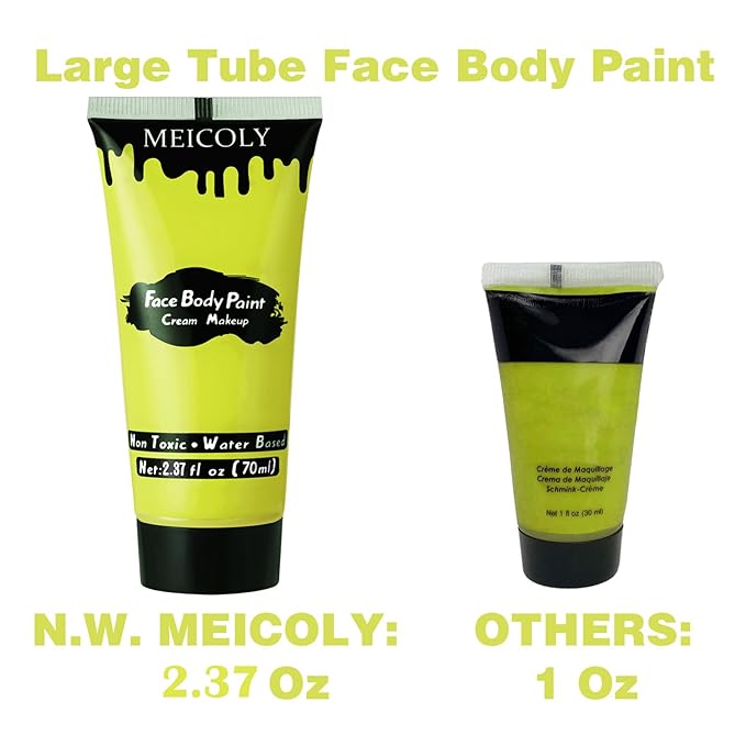 MEICOLY Ogre Green Face Body Paint,2.37OZ Large Tube Cream Water Based Body Paint,Blendable High Pigment Face Paint for Disgust Goblin Demon Halloween SFX Special Effects Cosplay Makeup