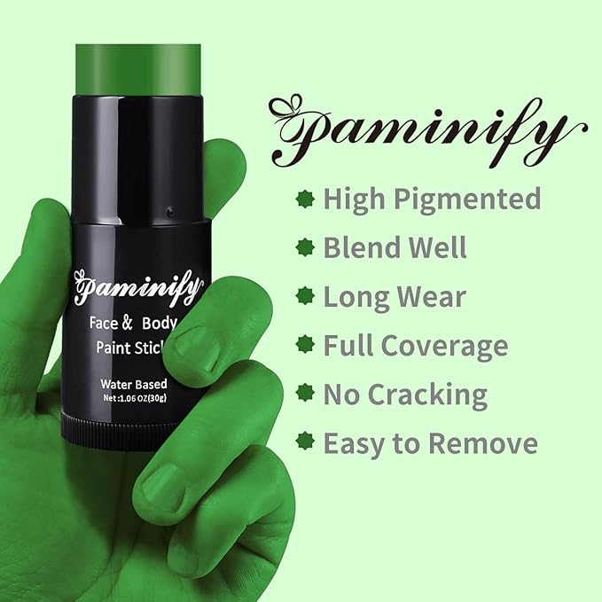 Witch Green Face Paint Stick,Water-Based Dark Green Body Paint Stick,Washable Full-Coverage Halloween Face Painting for Hulk Camo Hunting,Professional SFX Makeup for Cosplay,1.06 OZ