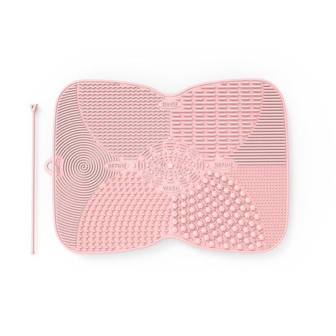 Silicone Makeup Brush Cleaner Pad with Suction Cup, 8 Textures, Stable, Makeup Brush Cleaning Mat (Pink)