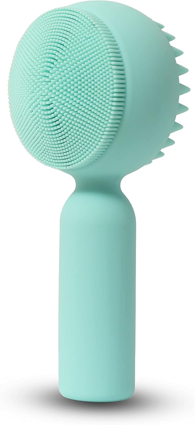 Silicone Facial Cleansing Brush 2 in 1 Silicone Facial Scrubber Manual Exfoliating Facial Brush Face Cleanser Face Exfoliator Ultrafine Bristles for Sensitive Skin Easy to Clean Lather Well (Green)