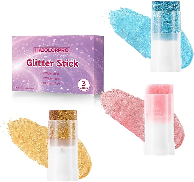 Gold Blue Pink Body Glitter Stick, Face Hair Glitter Stick for Kids, Glitter Face Paint Hair Accessories for Women Girls Singer Concert Festival Rave Disco Party Mermaid Sparkly Makeup