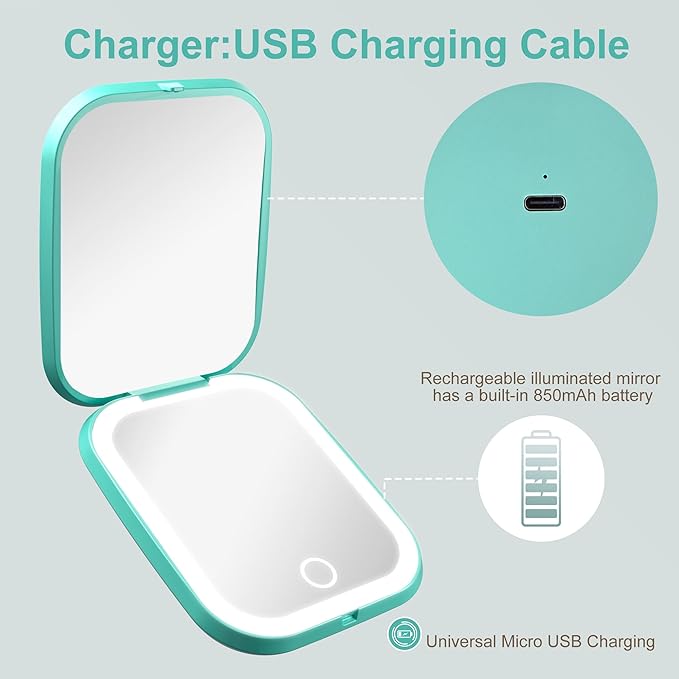 S'bagno LED Makeup Mirror with 1X/5X Magnification, Dimmable Light, Rotation for Beauty, Makeup, Skincare & Grooming, Blue