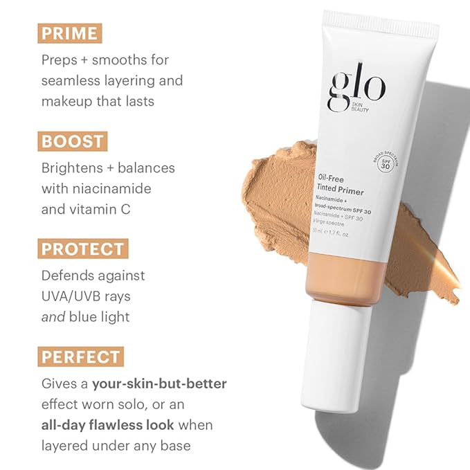 Glo Skin Beauty Oil-Free Tinted Primer SPF 30 - Mineral Makeup for Face, 4-in-1 Foundation Primer, Sheer Coverage, Skincare & Sunscreen With Broad Spectrum UVA/UVB Protection (Medium), 1.7 Fl Oz