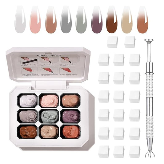 Ombre Gel Nail Polish Nail Sponges for Ombres 9 Series Colorful Blush Effect Gradient Painting Gel for Ombre Nails Multistyle French Manicure Nail Art DIY Home (A2, 1)