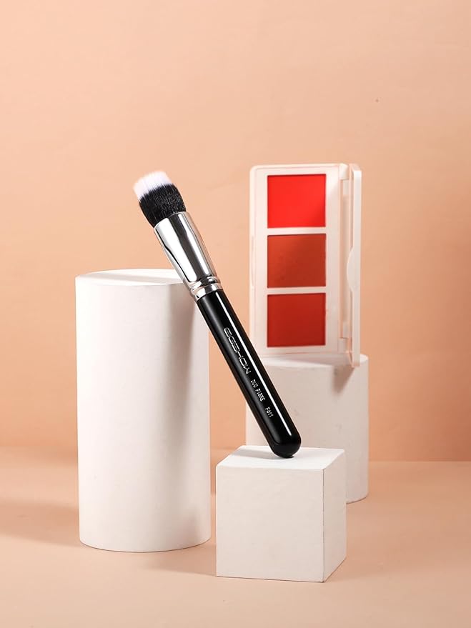 Stippling brush, EIGSHOWBEAUTY Stipple Makeup Brush Duo Fiber Wood Handle Perfect for Foundation, Blending, Powder, Highlight, Cream, Blush, Mineral Makeup (F611)