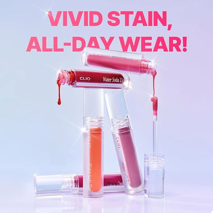CLIO Water Soda Tint 5 Colors, Korean Lip Stain, High Moisturizing, Strong Hydrating Water Lip Oil, Gloss, Non Sticky Lip Stain, K-Beauty Lips (03 TANGERINE POP, One Size)