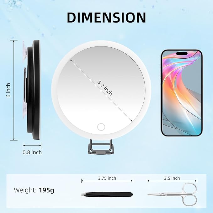 10X Magnifying Mirror with Lights, 6inch Makeup Magnifying Mirror 10X Lighted Magnification with Adjustable Stand & 3 Suction Cups - for Detailed Makeup,Shaving,Blackhead Blemish Removal