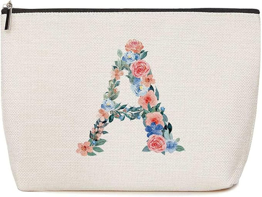 Initial Makeup Bag Monogrammed Travel Toiletry Bag Monogram Cosmetic Bag Birthday Christmas Bridal Shower Bridesmaid Gifts Personalized Gifts for Women Bride Teacher Sister, Floral Letter A