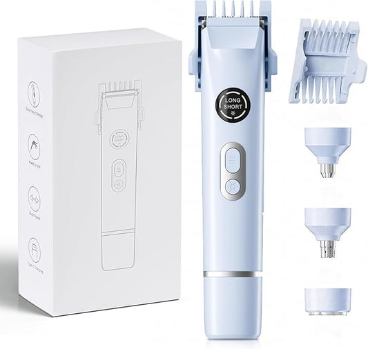 Dermave Bikini Shaver, 4-in-1 Bikini Trimmer for Women, Electric Razors with Dual Heads, Cordless Body Hair Trimmer, Rechargeable Pubic Hair Trimmer for Legs Body Facial Hair, Ceramic Blade