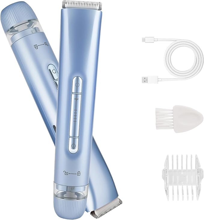 Bikini Trimmer for Women,Dual Head Shaver, IPX7 Waterproof, Compact Travel Design Bikini Shaver for Public Hair, Facial and Body(Blue)