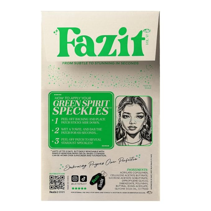 Fazit Makeup Patches - Face Makeup Patches - Beauty Face Makeup - Green Speckles - Waterproof Green Speckles - Temporary Face Green Speckles for Women - 6 Count