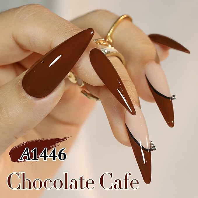 Double Rhythm 0.50 OZ Gel Polish Hema Free Same Color Same Bottle Golden Round Translucent Neutral Natural Milky 15 ML Jelly UV Polish Art DIY at Home (Burgundy Brown-C1446)