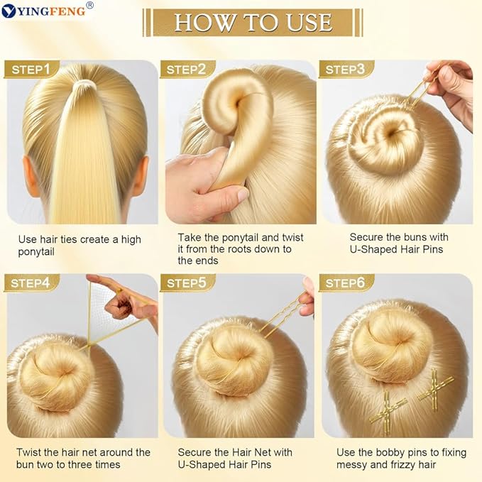 YINGFENG 510PCS Blonde Bobby Pins Hair Pins Kit with Hair Net, Includes 100 Bobby Pins for Women, 100 U Shaped Buns Hair Clips, 300 Hair Bands and 10 Blonde Hair Nets, Dance Competition Must Haves