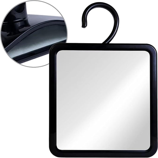MIRRORVANA Dual Anti Fog Shower Mirror for Shaving with Hook for Hanging and Fogless Shatterproof Surface - Fill Back Chamber/Reservoir with Hot Water for Fog Free Shave (8" x 7", Black)
