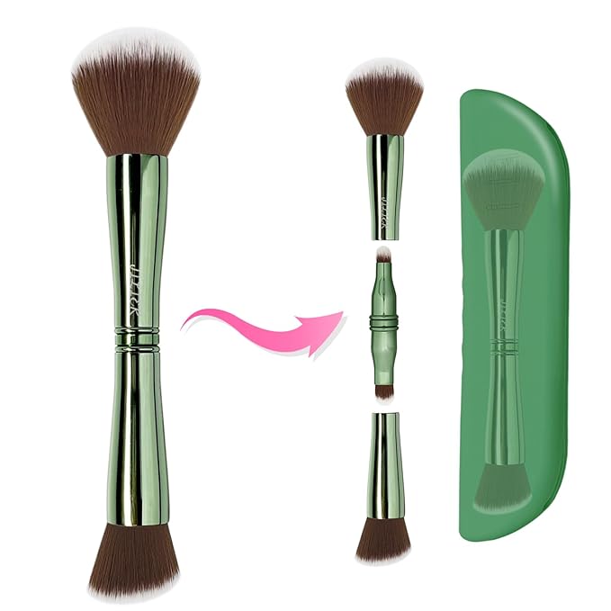Jilier 4 in 1 Makeup Brush Set with Travel Makeup Brush Holder, Travel Makeup Brushes with Case, Double Sided Makeup Brushes with Silicon Portable Cosmetic Face Brushes Holder