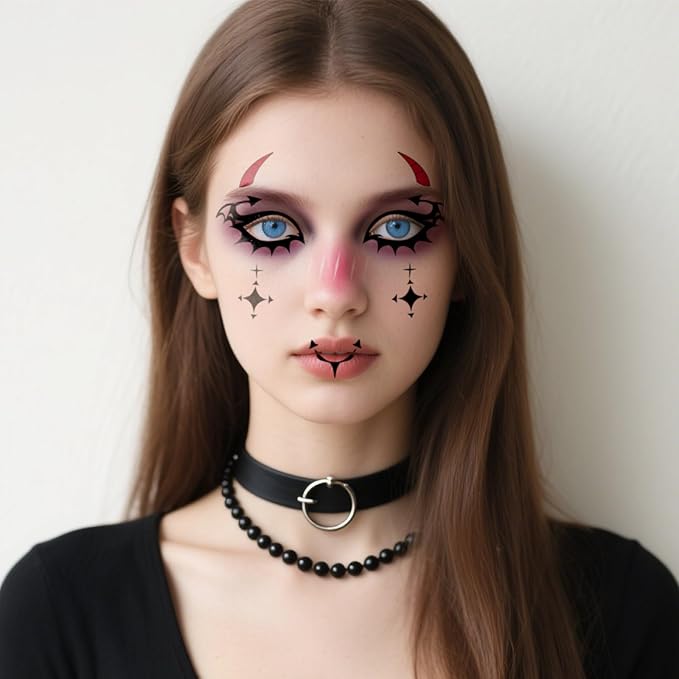 8Pcs Halloween Devil Face Tattoo, Face Temporary Tattoos Face Temporary Tattoo Sticker, Halloween Makeup Tattoo Stickers for Women, Men, Kids, Festival, Cosplay, Halloween
