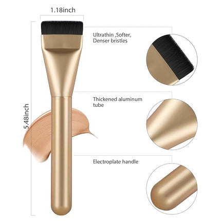 Flat Foundation Brush,Korean Makeup Brush Spatula Facial Brush for Liquid Foundation,Premium Face Makeup Brush for Blending Cream (Champagne)