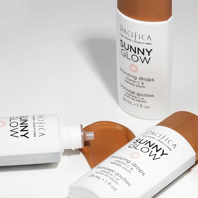Pacifica Sunny Glow Liquid Face Bronzer Drops - Face Makeup Bronzing For Face & Cheeks for Instant Sun-Kissed Glow - Vitamin C & Glycolic Acid Infused Liquid Bronzer Illuminating Highlighting Clean