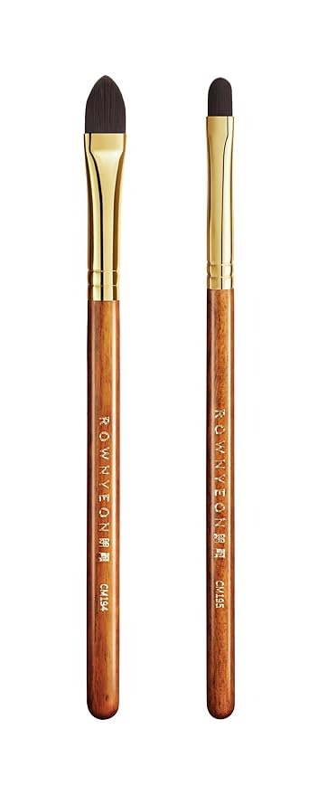Desert Oak Series Pro Concealer Duo - Wide Teardrop & Micro Detail Brush Set for Under Eyes, Acne Scars & Redness, Bubinga Wood Handles (CM 194 & 195 Kit)