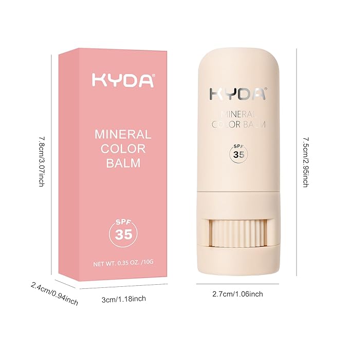 KYDA 2 Colors Mineral Color Balm, SPF 35, Buildable Shimmer Color for Lip and Cheek, Natural Shimmer Cream Blush Stick, Lightweight Blendable, Multiuse Makeup Balm, PINK+SHY