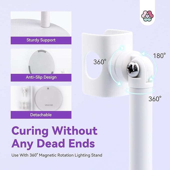 SAVILAND Handheld U V Light for Gel Nails: Magnetic Stand & 10S Flash Cure Mini Nail Light 3-Timer Modes Portable LED Nail Lamp Nail Dryer Cordless Gel Lamp LCD Screen Home DIY Manicure Purple