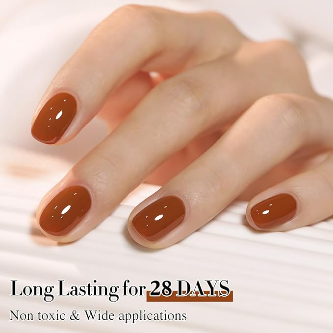 Double Rhythm 0.50 OZ Gel Polish Hema Free Same Color Same Bottle Golden Round Translucent Neutral Natural Milky 15 ML Jelly UV Polish Art DIY at Home (Brown-C1444)