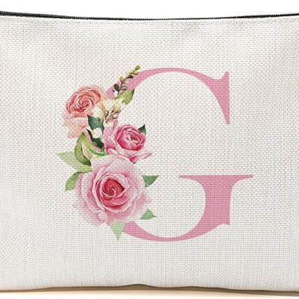 Pink Monogram Makeup Bag, Initial G, Cosmetic Bag Personalized Travel Organizer Bags Makeup Pouch, Monogrammed Gifts for Women Girls Friend Sisters Coworker Bridesmaid Wedding Bridal Shower Gifts