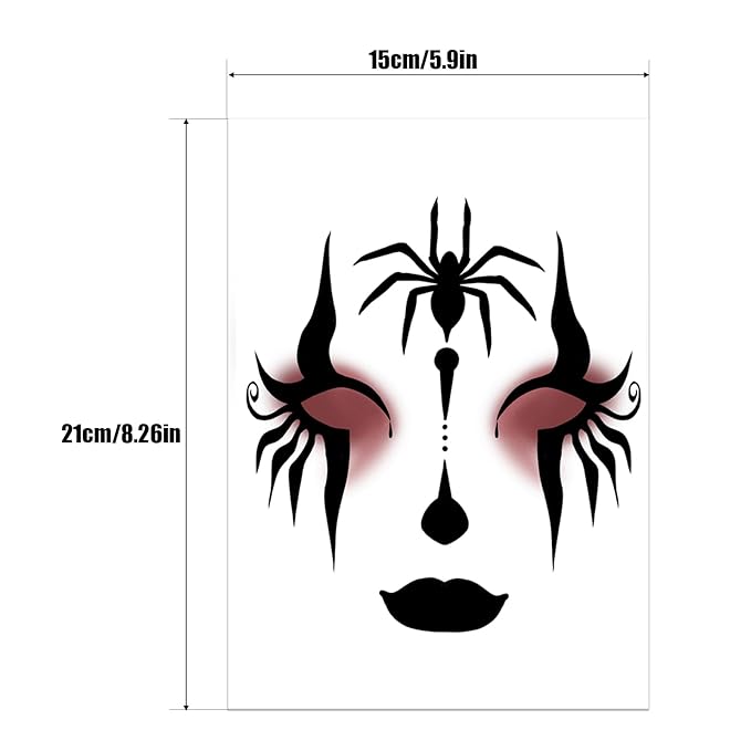 Halloween Spooky Face Tattoos, Spider Temporary Tattoo Stickers, Face Tattoo Decals,Temporary Makeup Stickers, Face Tattoo Sticker Art for Halloween Adults Costume Parties 8Pcs