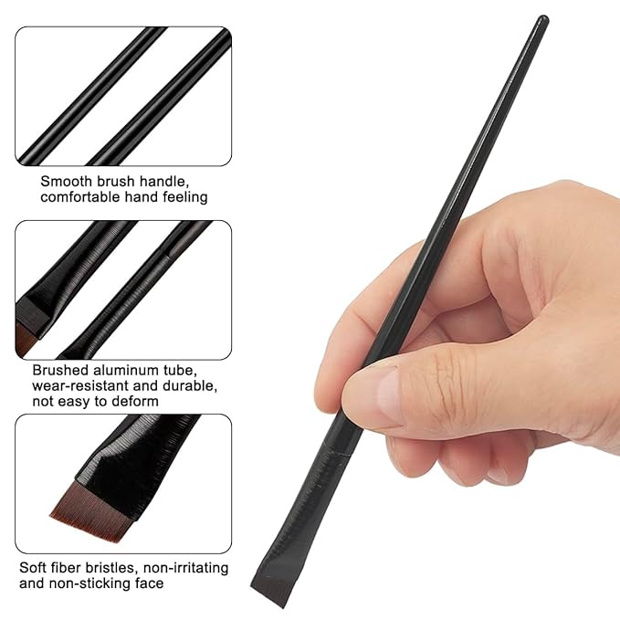15 Pcs Eye-liner Brush Set, 3 Styles Fine Angled Eye Liner Brushes, Eyebrow Concealer Brush, Ultra Thin Slanted Flat Angled Precision Eyebrow Makeup Brush for Beauty Cosmetic Tool, Black