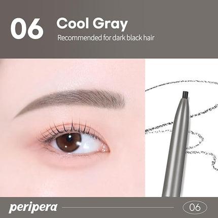 PERIPERA Speedy Skinny Brow (06 Cool Gray),1.5mm Precise Eyebrow Pencil, Dual-Sided Fine Tip Shades, Define Fills Brow Make up, K Beauty, Korean Make-up