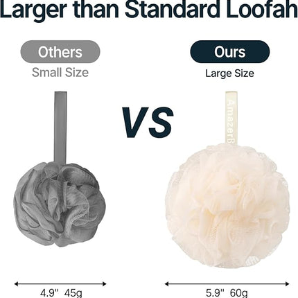AmazerBath Loofah Sponge, Shower Loofah 60g/PCS - Body Scrubber Loofa Set of 3 Cream Color, Bath Sponge for Men and Women