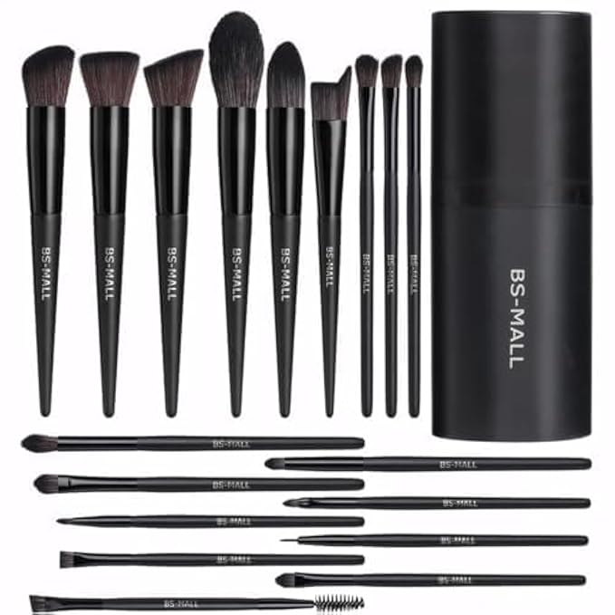 BS-MALL Makeup Brush Set 18 Pcs Premium Synthetic Foundation Powder Concealers Eye shadows Blush Makeup Brushes with black case (C-Black）