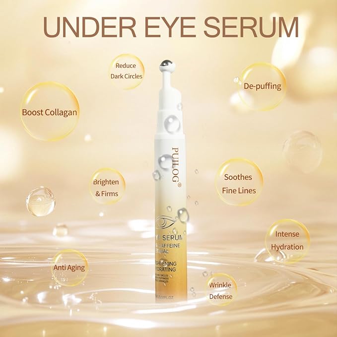 5% Caffeine Eye Serum Roller, Eye Cream for Dark Circles & Wrinkles - with Retinal Hyaluronic Acid, Instant Depuffing Eyelid Lift, 0.51 fl oz