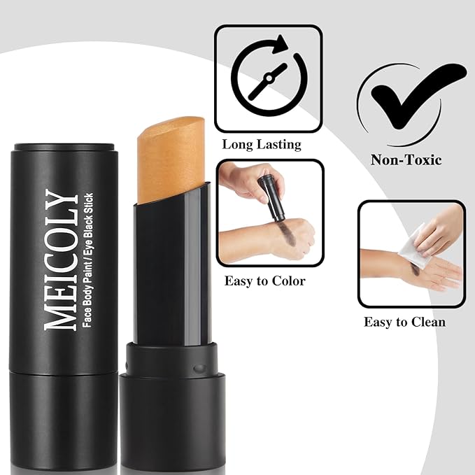 MEICOLY Gold Face Body Paint Stick,Face Paint for Halloween SFX Cosplay Makeup, Gold Eye Black Stick for Baseball/Softball/Football/Lacrosse,Shimmer Lipstick