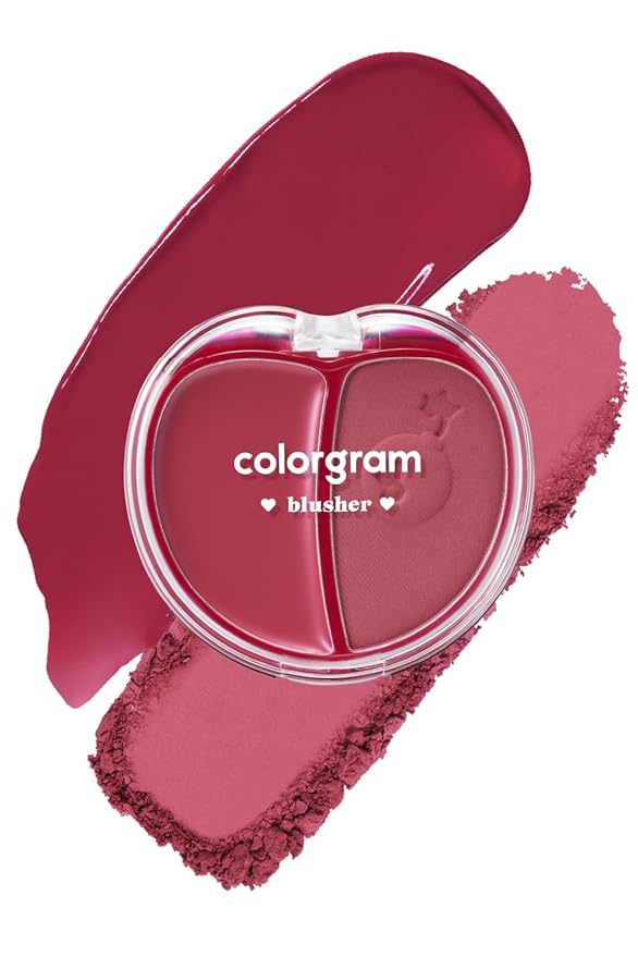 COLORGRAM TINTIN DORY DUO BLUSHER 05 RED HEART DUO | Dual Texture Cream & Powder Blush in One | Natural Flush to Matte Finish Cheek Color | Buildable, Compact Korean Blush for Daily Makeup
