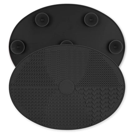 Makeup Brush Cleaner Mat Silicone Brush Cleaning Mat Big Size Make Up Brush Clean Pad with Suction Cup for Makeup Brush Cleaning (Black)