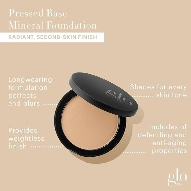 Glo Skin Beauty Pressed Base Powder Foundation Makeup (Honey Medium) - Flawless Coverage for a Radiant Natural, Second-Skin Finish