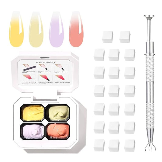 Finger Secret 4 Colors Ombre Gel Nail Polish Set Gradient Pat Painting Gel Ombre Color Palette with 20Pcs Nail Sponges for Nail Art DIY Salon or Home Use(k7)
