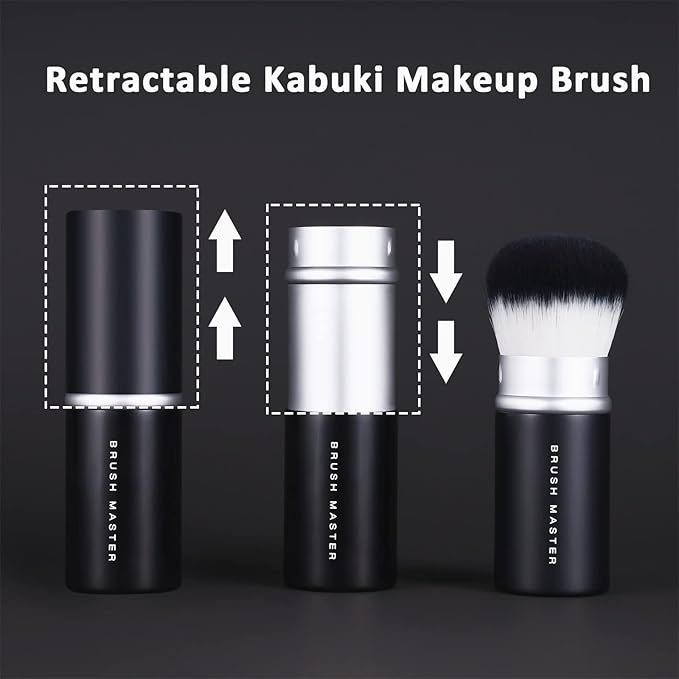 2pcs Retractable Foundation Makeup Brush, Kabuki Brush For Powder, Blush, Bronzer, Concealer, Portable Brush Cover, Perfect for Travel(Black)