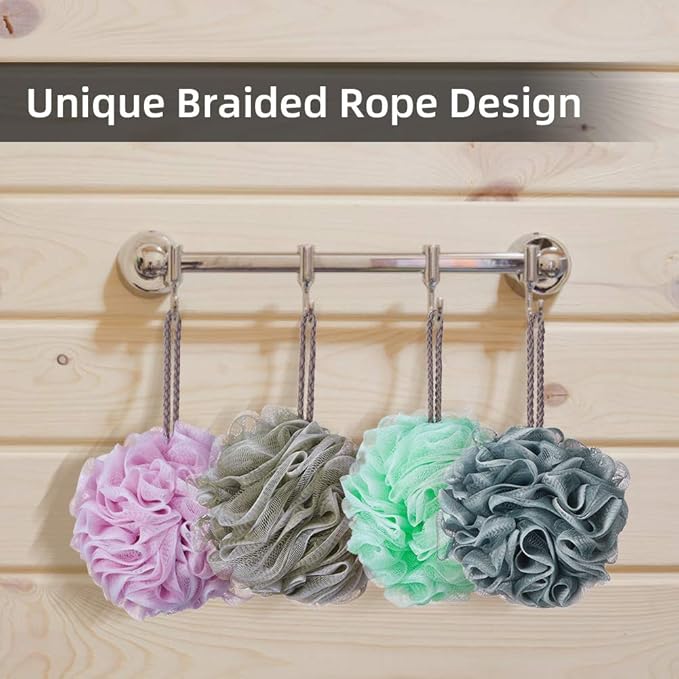 Loofah Bath Sponge, Novosun Mesh Pouf Shower Sponge Soft Exfoliating Shower Luffas for Silky Skin Pack of 4 Pastel Colors, XL (80g/pcs)