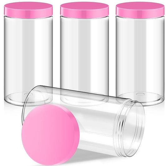 Patelai 4 Pieces Round Wide-mouth Leak Proof Plastic Container Jars with Lids for Travel Storage Makeup Beauty Products Face Creams Oils Salves Ointments DIY Making(32 Ounce,Pink)